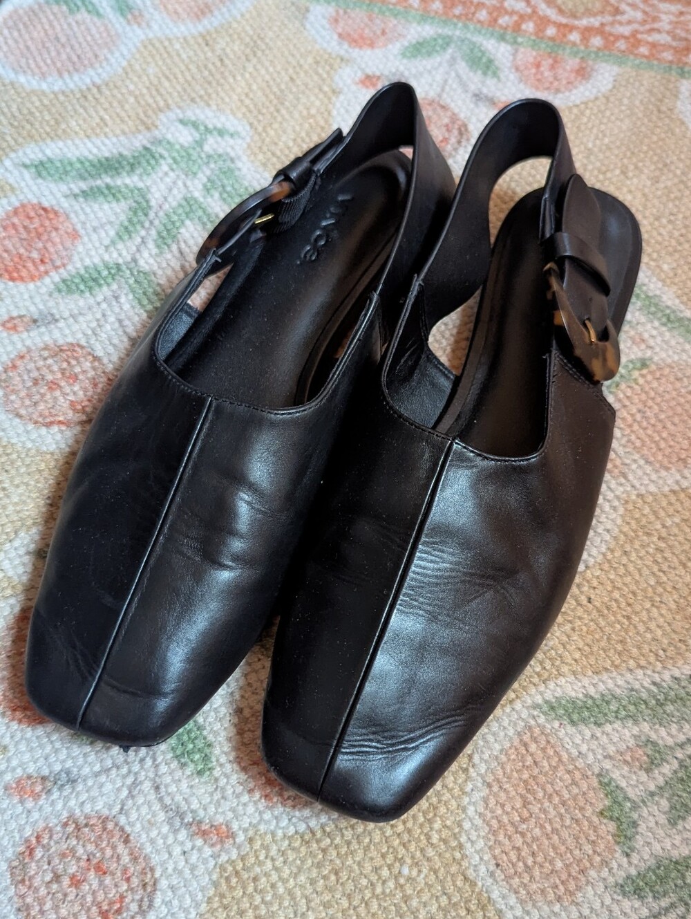 Vince Cadot Black Leather Mule Size 37 Tortoiseshell Buckle